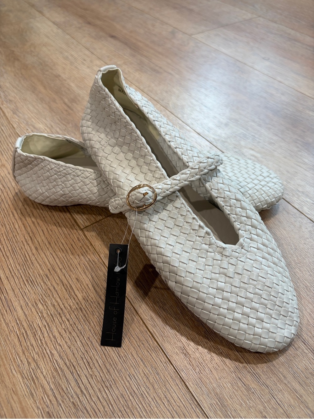 House of Harlow 1960 Bistro White Woven Mary Jane Ballet Flats Size 8.5